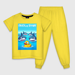 Пижама хлопковая детская Duck vs shark - ai art fantasy, цвет: желтый
