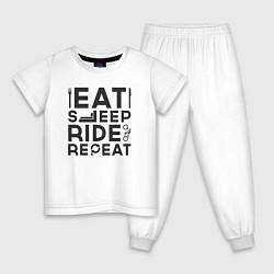 Пижама хлопковая детская Eat sleep ride repeat, цвет: белый