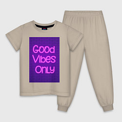 Детская пижама Неоновая надпись good vibes only и кирпичная стена