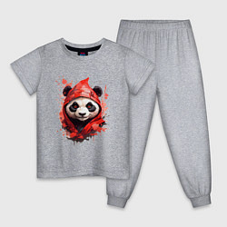 Пижама хлопковая детская Модная панда в красном капюшоне, цвет: меланж