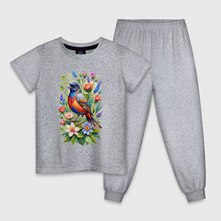 Пижама хлопковая детская Расписной овсянковый кардинал, цвет: меланж