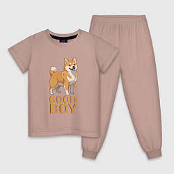 Пижама хлопковая детская Собака акита-ину, цвет: пыльно-розовый