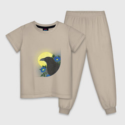 Пижама хлопковая детская Чёрный ворон на ветке под луной, цвет: миндальный