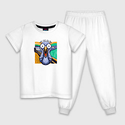 Пижама хлопковая детская Вопящий голубь пародия Крик Мунка, цвет: белый
