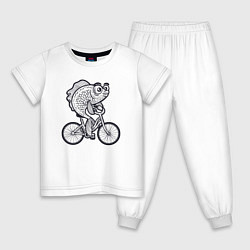 Пижама хлопковая детская Рыбка на велике, цвет: белый
