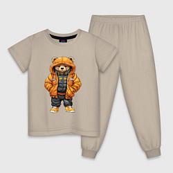 Пижама хлопковая детская Медведь в тёплой куртке, цвет: миндальный