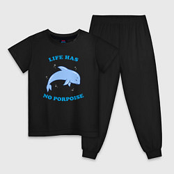 Пижама хлопковая детская Life has no porpoise, цвет: черный