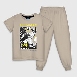 Пижама хлопковая детская Моя геройская академия All Might plus ultra, цвет: миндальный