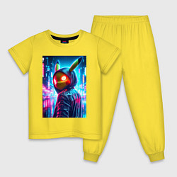 Пижама хлопковая детская Крутой Пикачу в модном прикиде - нейроарт, цвет: желтый