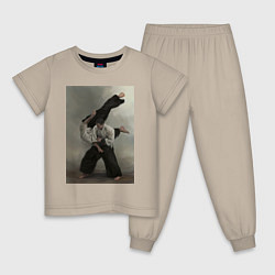 Пижама хлопковая детская Айкидо бросок, цвет: миндальный