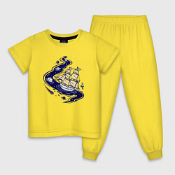 Пижама хлопковая детская Парусник в космосе, цвет: желтый