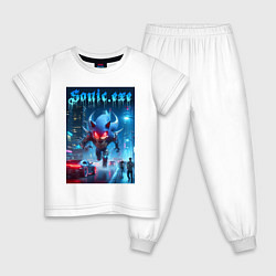Пижама хлопковая детская Ёжик монстр в ночном мегаполисе - неоновое свечени, цвет: белый