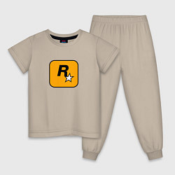 Пижама хлопковая детская Rockstar logo, цвет: миндальный