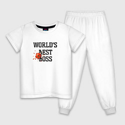 Пижама хлопковая детская Worlds best boss, цвет: белый