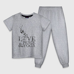 Пижама хлопковая детская Love peace yoga, цвет: меланж
