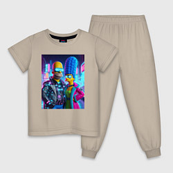 Пижама хлопковая детская Гомер и Мардж Симпсоны - киберпанк, цвет: миндальный