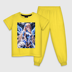 Пижама хлопковая детская Девушка с кибернетическими крыльями, цвет: желтый