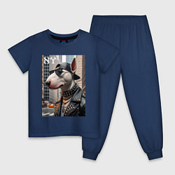 Пижама хлопковая детская Чувак бультерьер житель Нью-Йорка, цвет: тёмно-синий