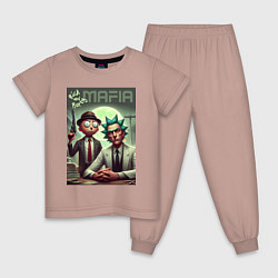 Пижама хлопковая детская Мафиози Рик и Морти - нейроарт фантазия, цвет: пыльно-розовый