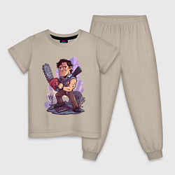 Пижама хлопковая детская Зловещие мертвецы - Эш, цвет: миндальный