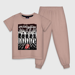 Пижама хлопковая детская Молодые Роллинги со спины - восход солнца, цвет: пыльно-розовый