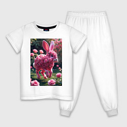 Пижама хлопковая детская Кролик из роз, цвет: белый