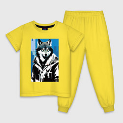 Пижама хлопковая детская Волк в мегаполисе - нейроарт, цвет: желтый