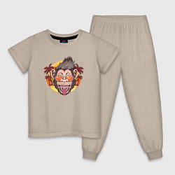 Пижама хлопковая детская Summer monkey, цвет: миндальный