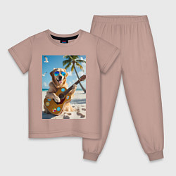 Пижама хлопковая детская Собака играет на гитаре, цвет: пыльно-розовый