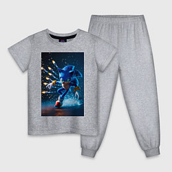 Пижама хлопковая детская Соник убегает от ракет, цвет: меланж