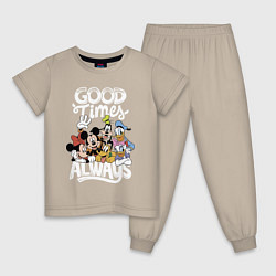 Пижама хлопковая детская Дональд Дак и Микки Маус, цвет: миндальный
