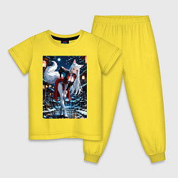 Пижама хлопковая детская Белоснежная лиса лунной ночью, цвет: желтый