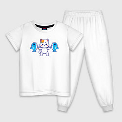 Пижама хлопковая детская Котёнок атлет, цвет: белый