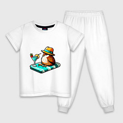 Пижама хлопковая детская Воробей отдыхает с коктейлем, цвет: белый
