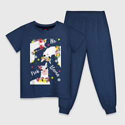 Пижама хлопковая детская Семья три ламы с цветами, цвет: тёмно-синий