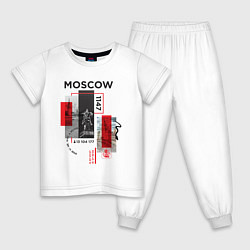Пижама хлопковая детская Москва коллаж, цвет: белый