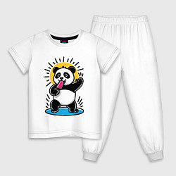 Пижама хлопковая детская Панда с мороженым в стиле комикса, цвет: белый