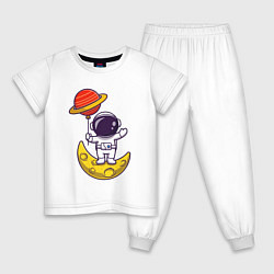 Пижама хлопковая детская Сатурн и Луна, цвет: белый