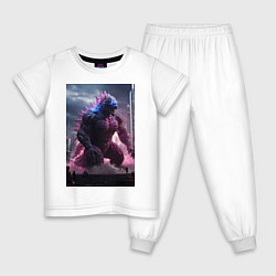 Пижама хлопковая детская Годзилла посреди мегаполиса, цвет: белый