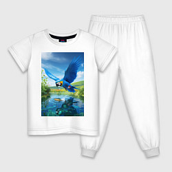 Пижама хлопковая детская Попугай ловит рыбу, цвет: белый