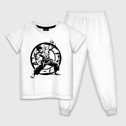 Пижама хлопковая детская Джиу-джитсу мускулистый боец, цвет: белый