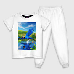 Пижама хлопковая детская Попугай ловит рыбу, цвет: белый