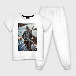 Пижама хлопковая детская Девушка-мандалорец летит в космосе, цвет: белый