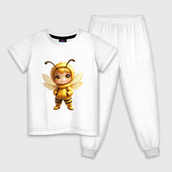 Пижама хлопковая детская Девочка-пчелка в стили чиби, цвет: белый