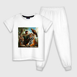 Пижама хлопковая детская Друзья грузинского витязя, цвет: белый