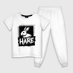 Пижама хлопковая детская Графический заяц, цвет: белый