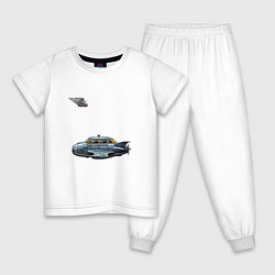 Пижама хлопковая детская Летающее такси ретрофутуризм стримлайн, цвет: белый
