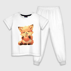 Пижама хлопковая детская Счастливый лисёнок с апельсином, цвет: белый