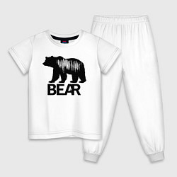 Пижама хлопковая детская Черный медведь с полосами, цвет: белый