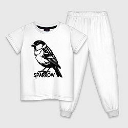 Пижама хлопковая детская Графический воробей, цвет: белый